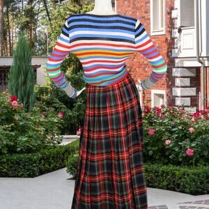 Sears Junior Bazaar Vintage Plaid Wool Skirt with Fringe 28